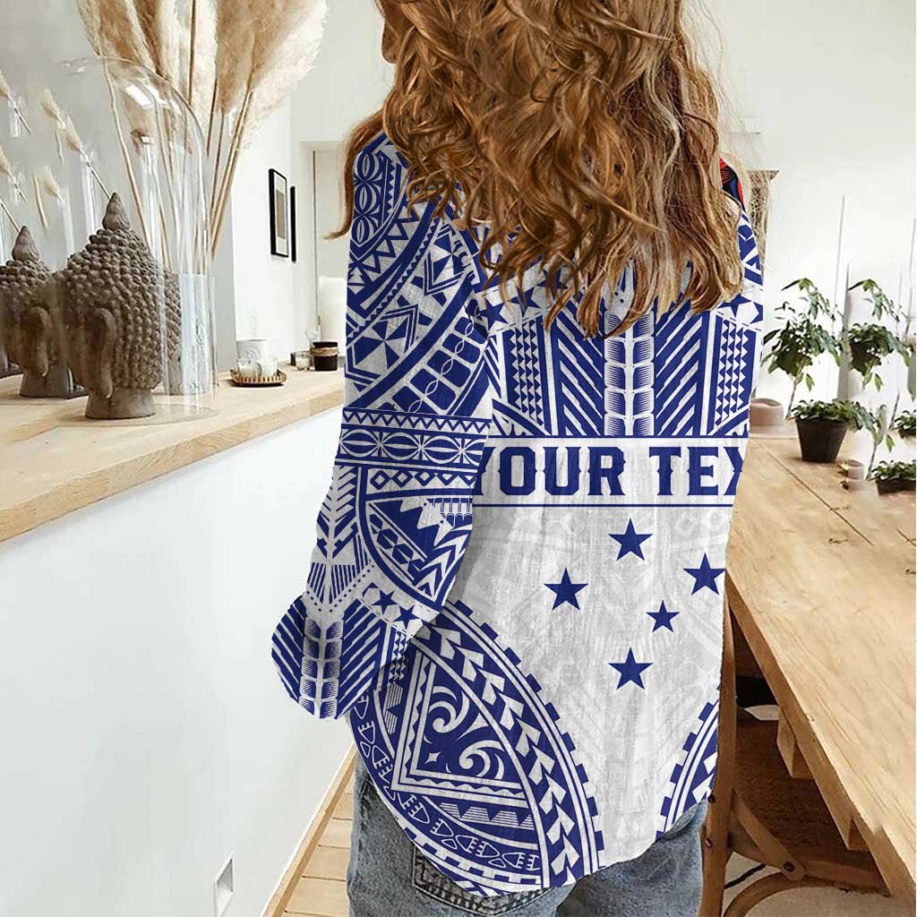 Personalised Toa Samoa Rugby Spirit Women Casual Shirt White Samoan Tribal Pattern - Polynesian Pride