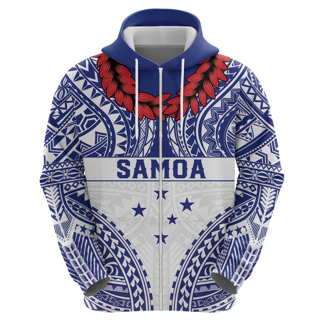 Personalised Toa Samoa Rugby Spirit Zip Hoodie White Samoan Tribal Pattern LT9 - Polynesian Pride