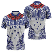 Personalised Toa Samoa Rugby Spirit Zipper Polo Shirt White Samoan Tribal Pattern - Polynesian Pride
