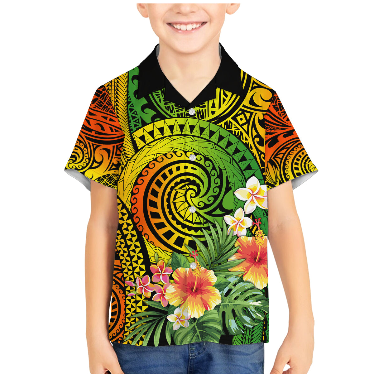 Polynesia Family Matching Mermaid Dress and Hawaiian Shirt Pasifika Tribal with Tropical Flowers LT9 Son's Shirt Reggae - Polynesian Pride