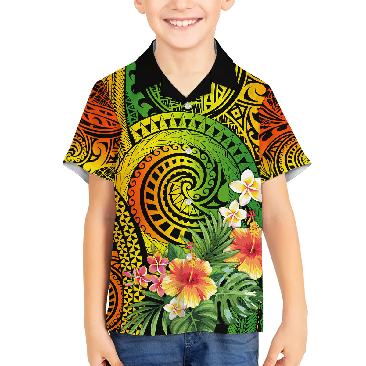 Polynesia Family Matching Puletasi Dress and Hawaiian Shirt Pasifika Tribal with Tropical Flowers LT9 Son's Shirt Reggae - Polynesian Pride