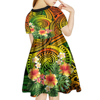 Polynesia Kid Short Sleeve Dress Pasifika Tribal with Tropical Flowers LT9 - Polynesian Pride