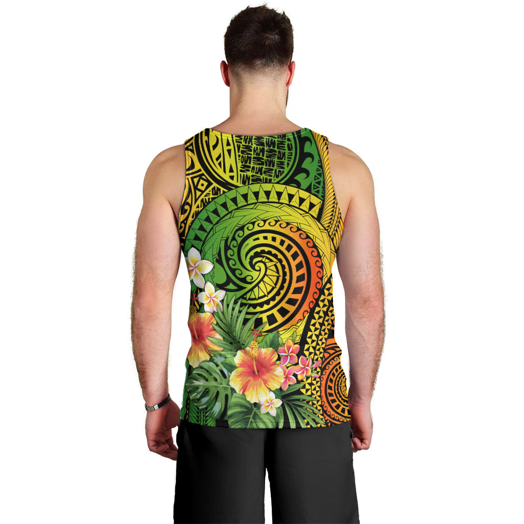 Polynesia Men Tank Top Pasifika Tribal with Tropical Flowers LT9 - Polynesian Pride