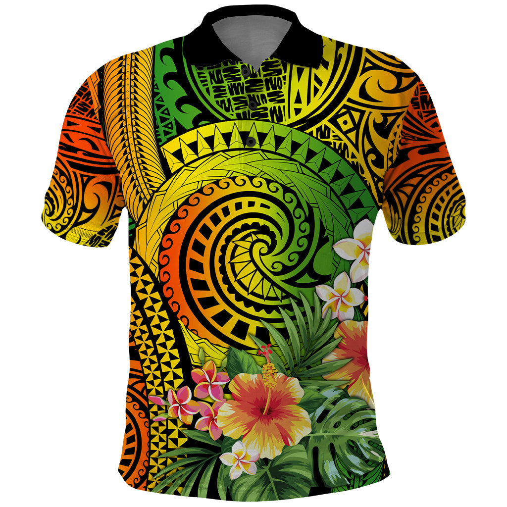 Polynesia Polo Shirt Pasifika Tribal with Tropical Flowers LT9 Reggae - Polynesian Pride