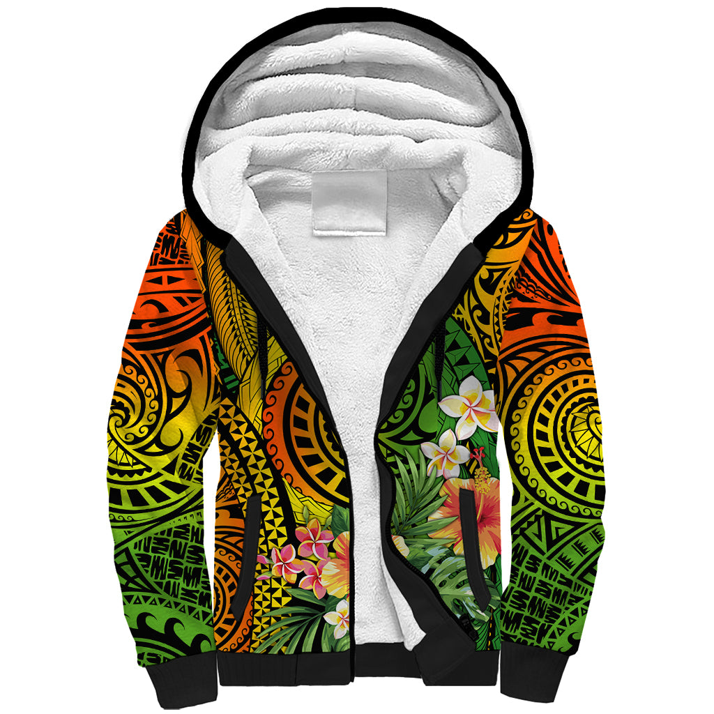 Polynesia Sherpa Hoodie Pasifika Tribal with Tropical Flowers LT9 Unisex Reggae - Polynesian Pride