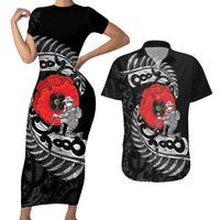 ANZAC Day Aotearoa Silver Fern Maori Personalised Couples Matching Short Sleeve Bodycon Dress and Hawaiian Shirt