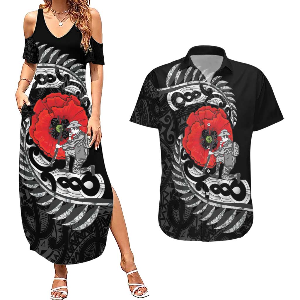 ANZAC Day Aotearoa Silver Fern Maori Personalised Couples Matching Summer Maxi Dress and Hawaiian Shirt
