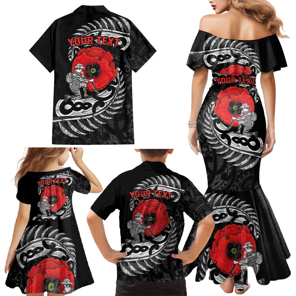 ANZAC Day Aotearoa Silver Fern Maori Personalised Family Matching Mermaid Dress and Hawaiian Shirt