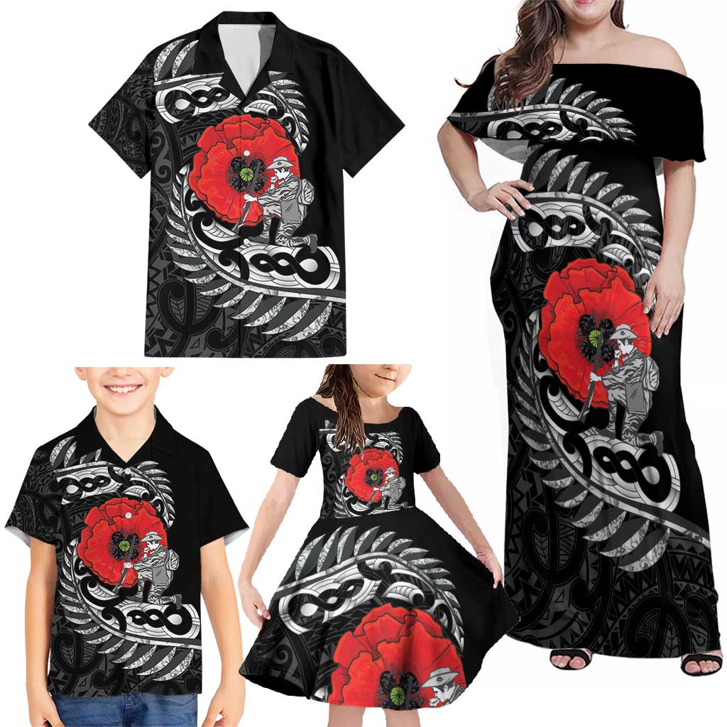ANZAC Day Aotearoa Silver Fern Maori Personalised Family Matching Off Shoulder Maxi Dress and Hawaiian Shirt