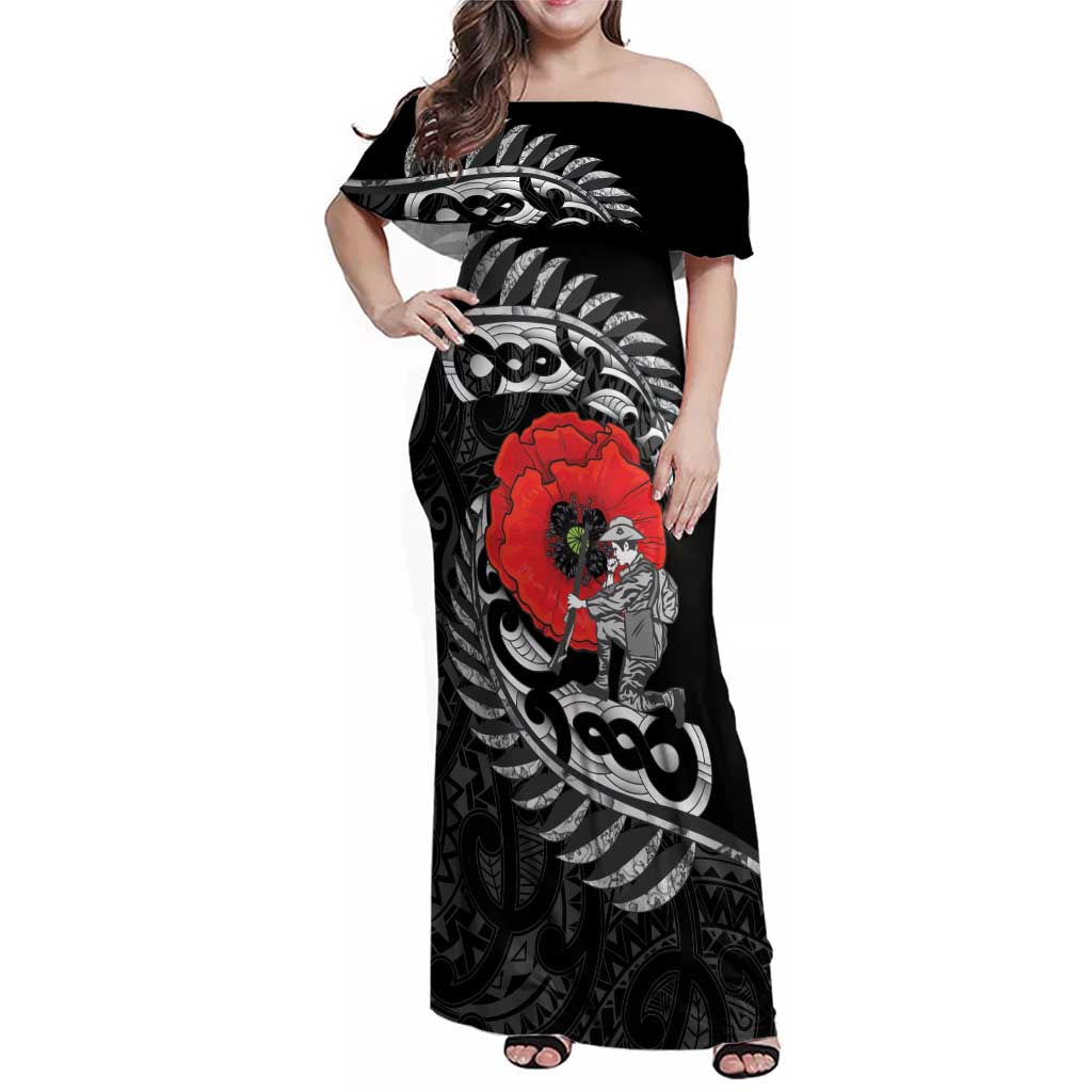 ANZAC Day Aotearoa Silver Fern Maori Personalised Family Matching Off Shoulder Maxi Dress and Hawaiian Shirt