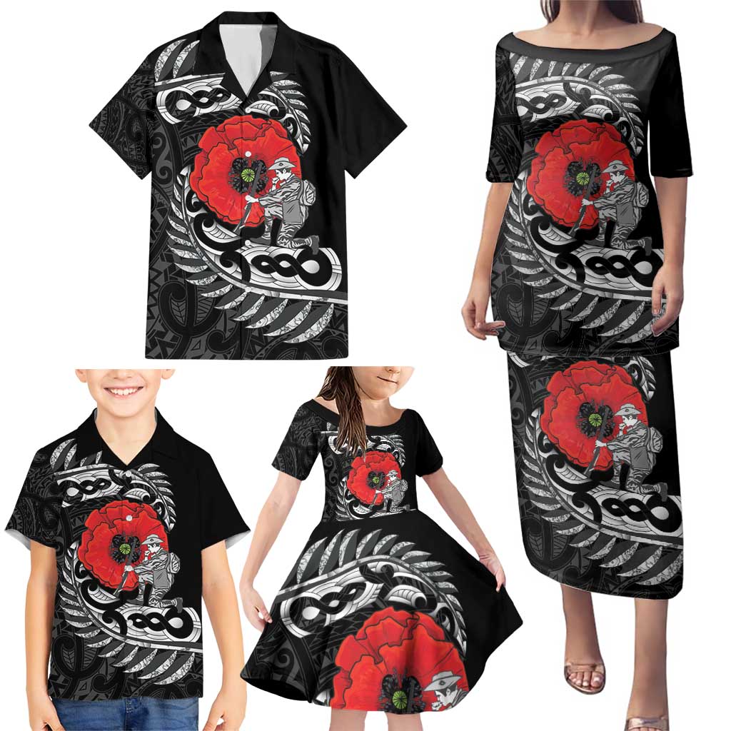 ANZAC Day Aotearoa Silver Fern Maori Personalised Family Matching Puletasi and Hawaiian Shirt