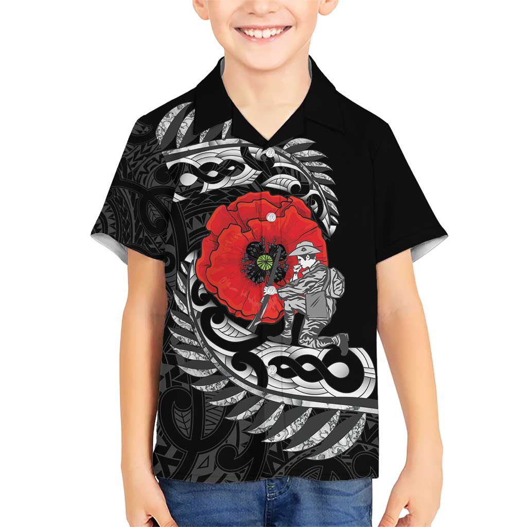 ANZAC Day Aotearoa Silver Fern Maori Personalised Kid Hawaiian Shirt
