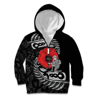 ANZAC Day Aotearoa Silver Fern Maori Personalised Kid Hoodie LT9 Zip Hoodie Black - Polynesian Pride