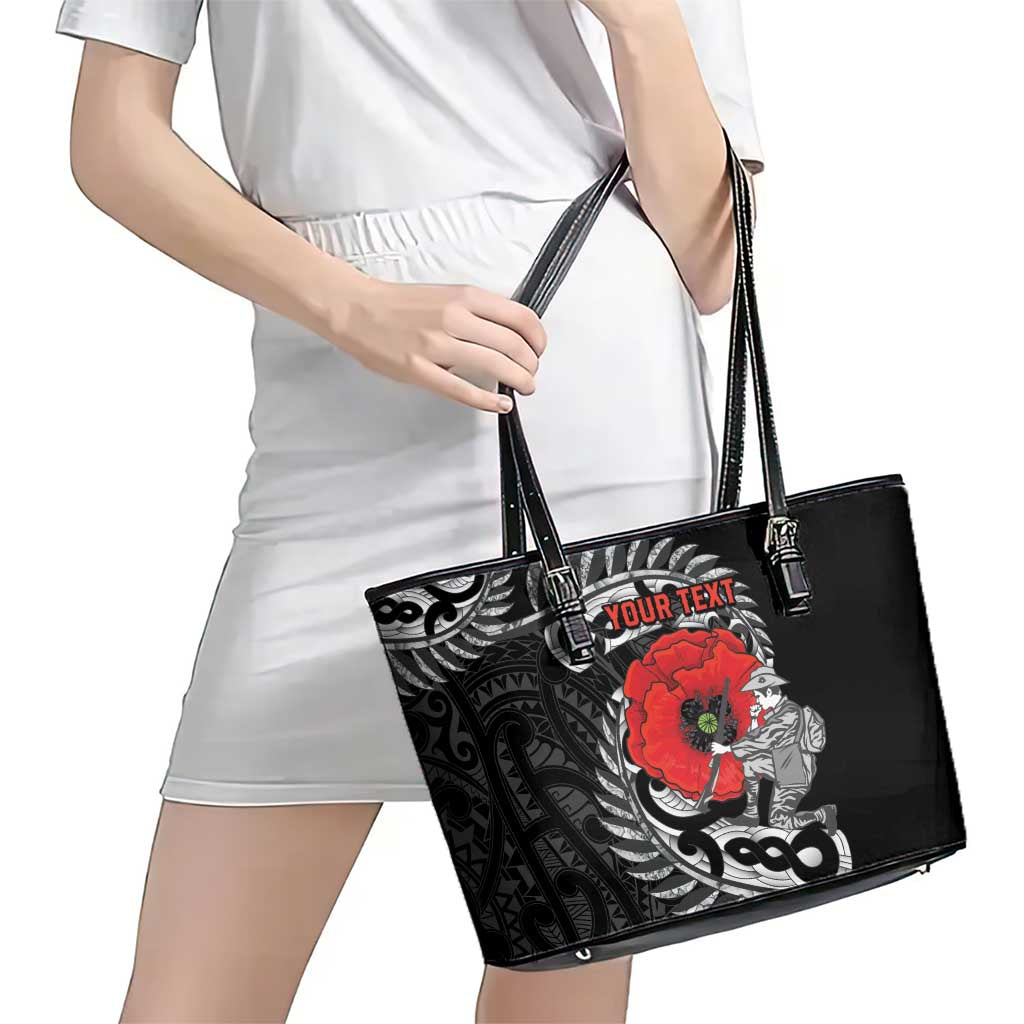 ANZAC Day Aotearoa Silver Fern Maori Personalised Leather Tote Bag