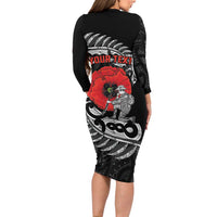 ANZAC Day Aotearoa Silver Fern Maori Personalised Long Sleeve Bodycon Dress LT9 - Polynesian Pride