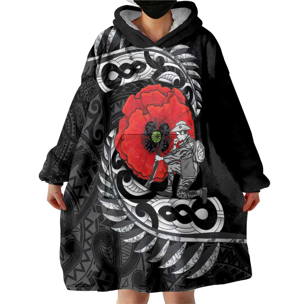 ANZAC Day Aotearoa Silver Fern Maori Personalised Wearable Blanket Hoodie