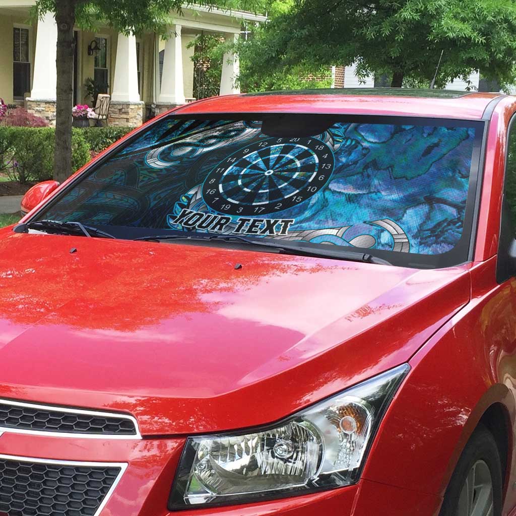 New Zealand Darts Personalised Auto Sun Shade Aotearoa Silver Fern Blue Papua Shell Spirit - Polynesian Pride