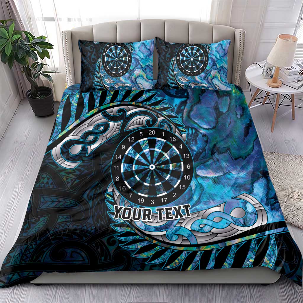 New Zealand Darts Personalised Bedding Set Aotearoa Silver Fern Blue Papua Shell Spirit