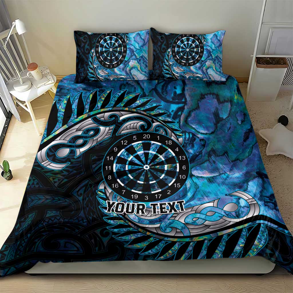 New Zealand Darts Personalised Bedding Set Aotearoa Silver Fern Blue Papua Shell Spirit
