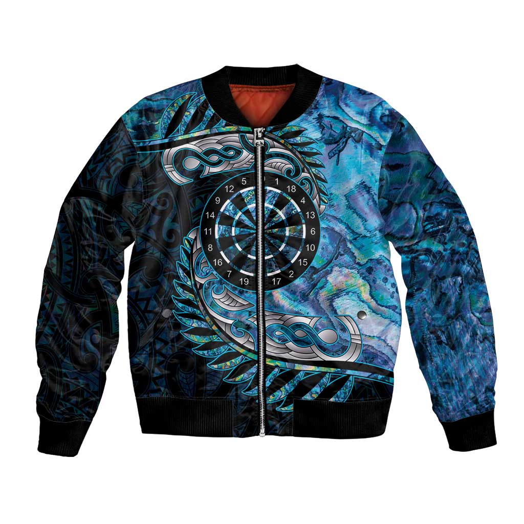 New Zealand Darts Personalised Bomber Jacket Aotearoa Silver Fern Blue Papua Shell Spirit