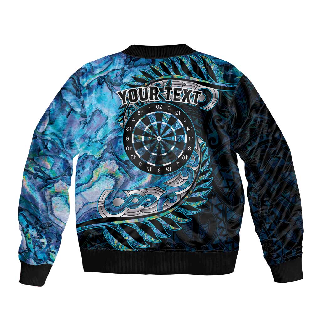 New Zealand Darts Personalised Bomber Jacket Aotearoa Silver Fern Blue Papua Shell Spirit