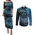 New Zealand Darts Personalised Couples Matching Puletasi and Long Sleeve Button Shirt Aotearoa Silver Fern Blue Papua Shell Spirit
