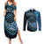 New Zealand Darts Personalised Couples Matching Summer Maxi Dress and Long Sleeve Button Shirt Aotearoa Silver Fern Blue Papua Shell Spirit