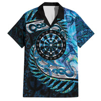 New Zealand Darts Personalised Family Matching Off The Shoulder Long Sleeve Dress and Hawaiian Shirt Aotearoa Silver Fern Blue Papua Shell Spirit