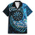 New Zealand Darts Personalised Family Matching Off The Shoulder Long Sleeve Dress and Hawaiian Shirt Aotearoa Silver Fern Blue Papua Shell Spirit