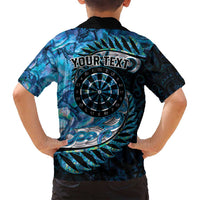 New Zealand Darts Personalised Family Matching Off Shoulder Maxi Dress and Hawaiian Shirt Aotearoa Silver Fern Blue Papua Shell Spirit