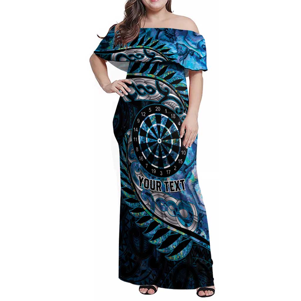 New Zealand Darts Personalised Family Matching Off Shoulder Maxi Dress and Hawaiian Shirt Aotearoa Silver Fern Blue Papua Shell Spirit