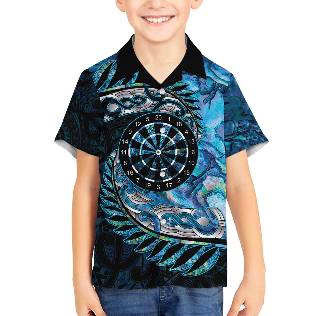 New Zealand Darts Personalised Family Matching Off Shoulder Maxi Dress and Hawaiian Shirt Aotearoa Silver Fern Blue Papua Shell Spirit