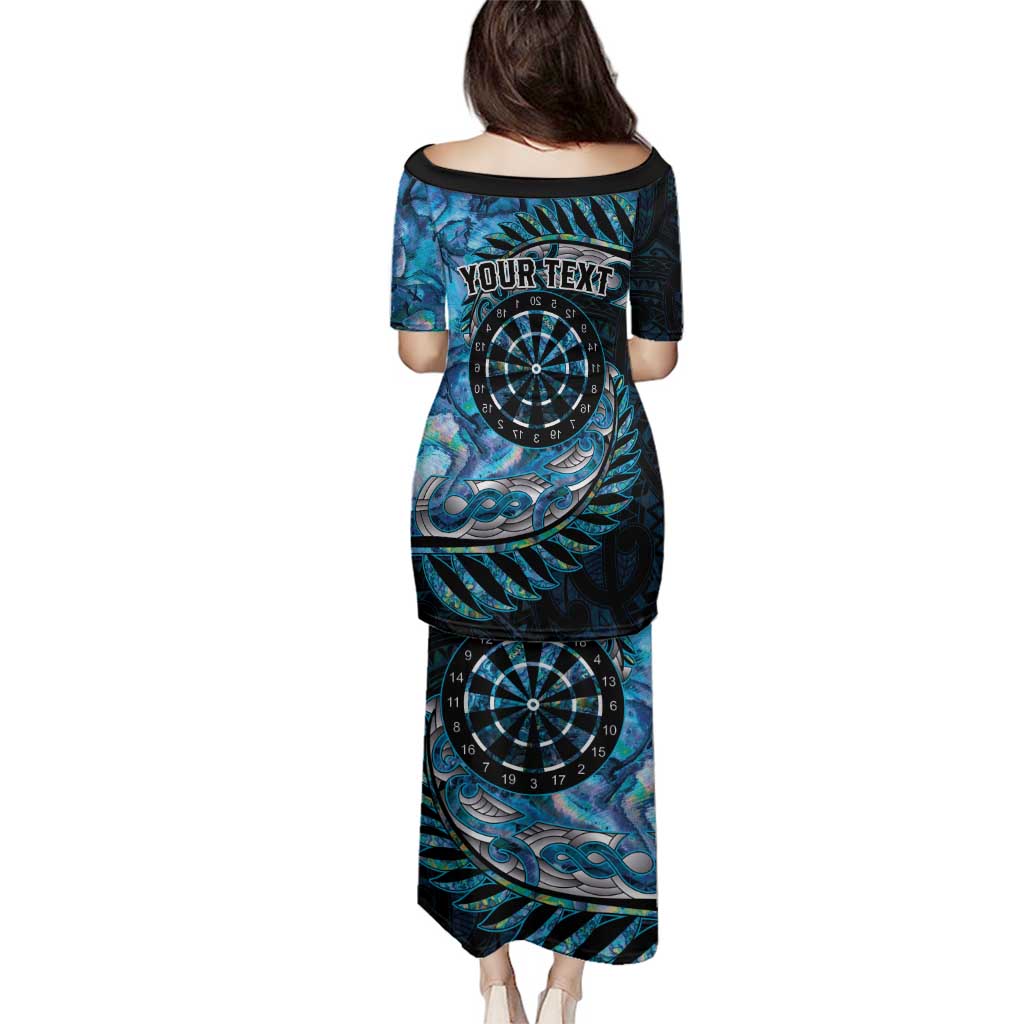 New Zealand Darts Personalised Family Matching Puletasi and Hawaiian Shirt Aotearoa Silver Fern Blue Papua Shell Spirit