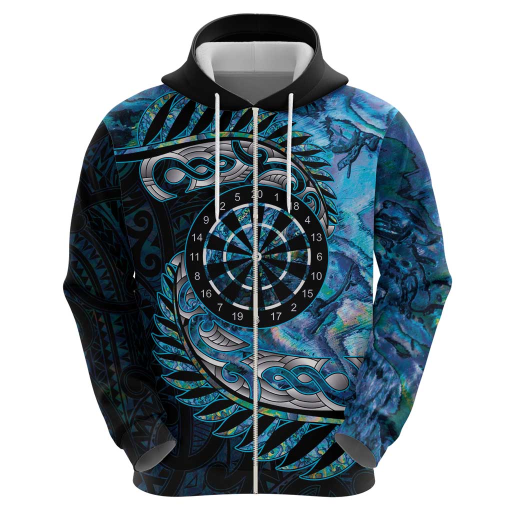 New Zealand Darts Personalised Hoodie Aotearoa Silver Fern Blue Papua Shell Spirit