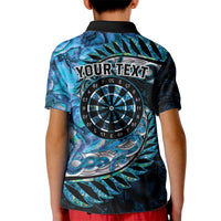 New Zealand Darts Personalised Kid Polo Shirt Aotearoa Silver Fern Blue Papua Shell Spirit
