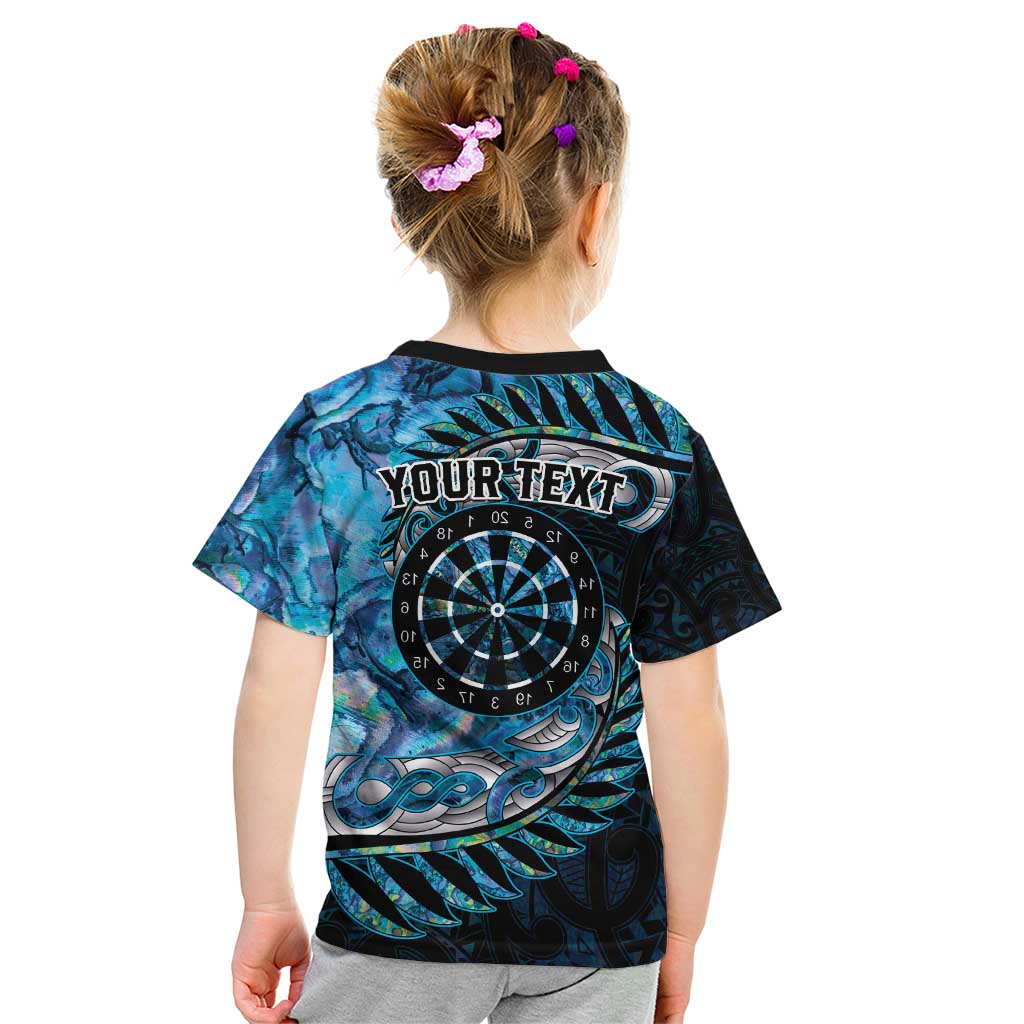 New Zealand Darts Personalised Kid T Shirt Aotearoa Silver Fern Blue Papua Shell Spirit