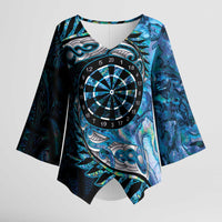 New Zealand Darts Personalised Kimono Sleeve Blouse Aotearoa Silver Fern Blue Papua Shell Spirit - Polynesian Pride