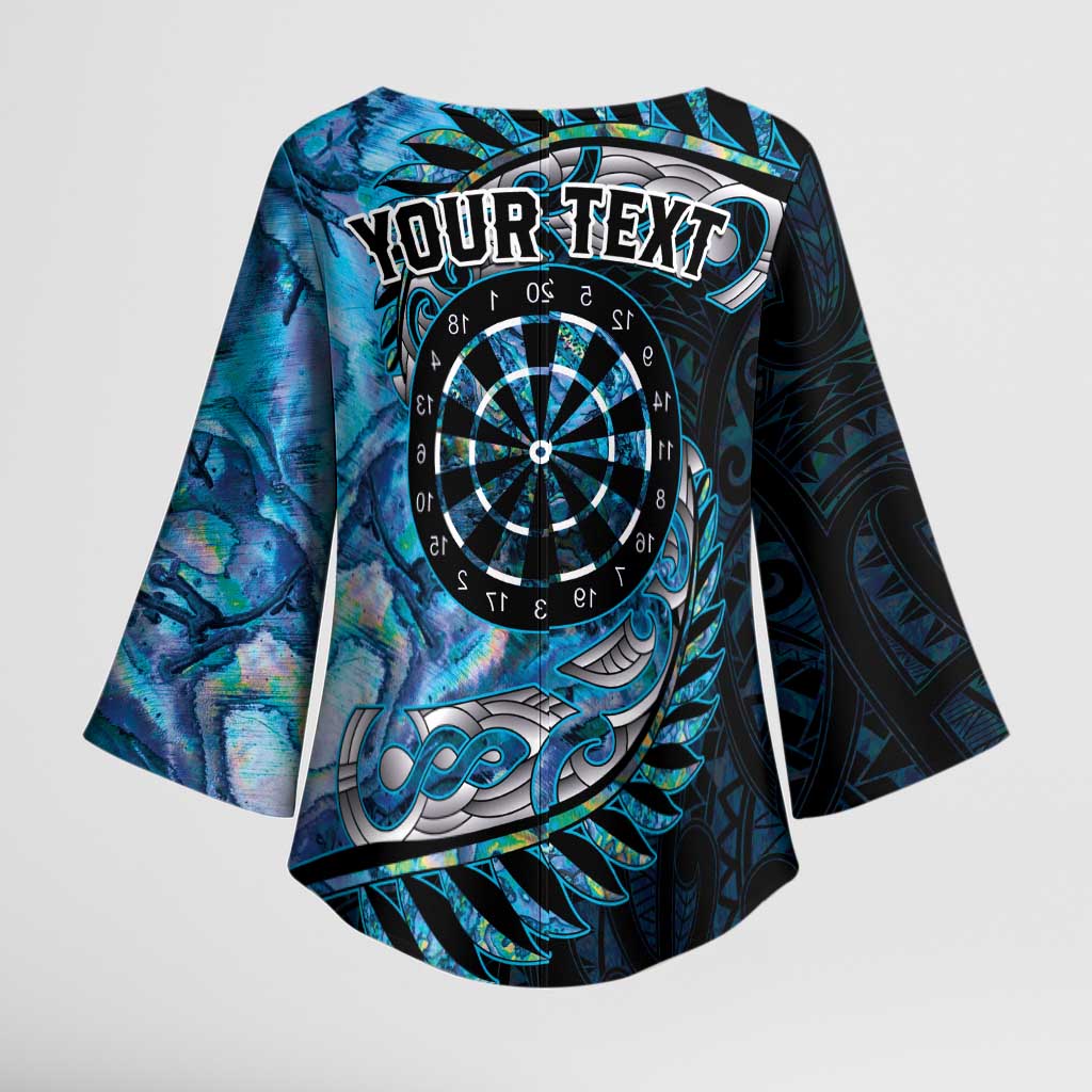 New Zealand Darts Personalised Kimono Sleeve Blouse Aotearoa Silver Fern Blue Papua Shell Spirit - Polynesian Pride