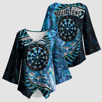 New Zealand Darts Personalised Kimono Sleeve Blouse Aotearoa Silver Fern Blue Papua Shell Spirit - Polynesian Pride