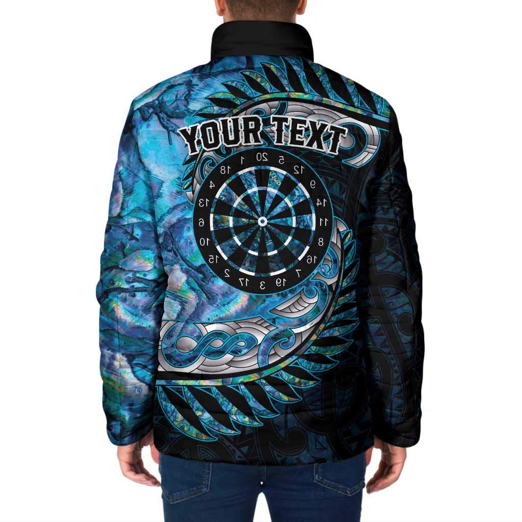 New Zealand Darts Personalised Padded Jacket Aotearoa Silver Fern Blue Papua Shell Spirit - Polynesian Pride