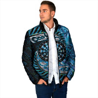 New Zealand Darts Personalised Padded Jacket Aotearoa Silver Fern Blue Papua Shell Spirit - Polynesian Pride