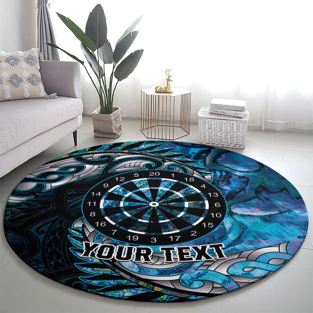 New Zealand Darts Personalised Round Carpet Aotearoa Silver Fern Blue Papua Shell Spirit