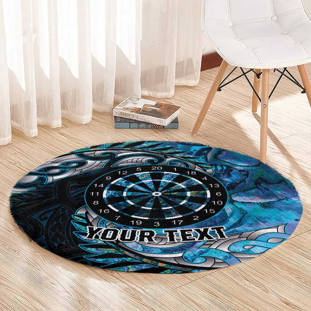New Zealand Darts Personalised Round Carpet Aotearoa Silver Fern Blue Papua Shell Spirit