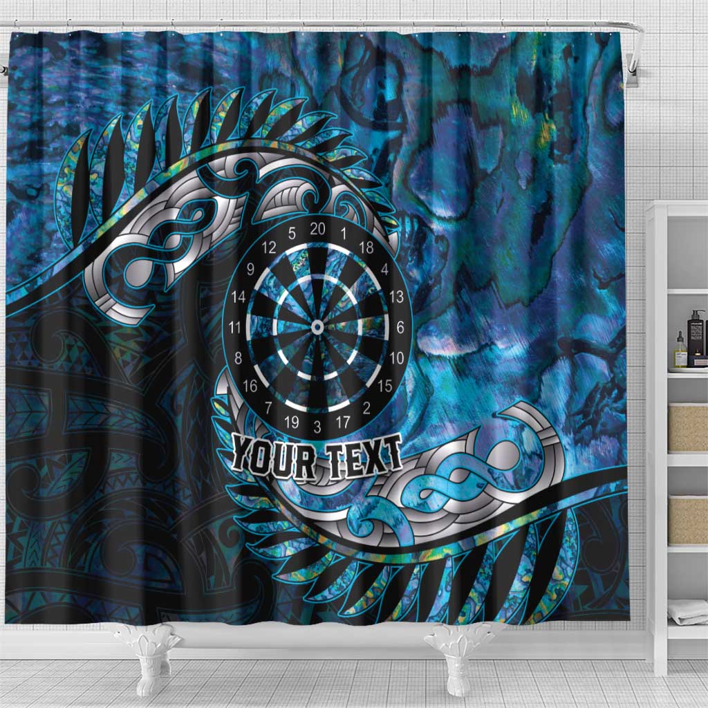 New Zealand Darts Personalised Shower Curtain Aotearoa Silver Fern Blue Papua Shell Spirit