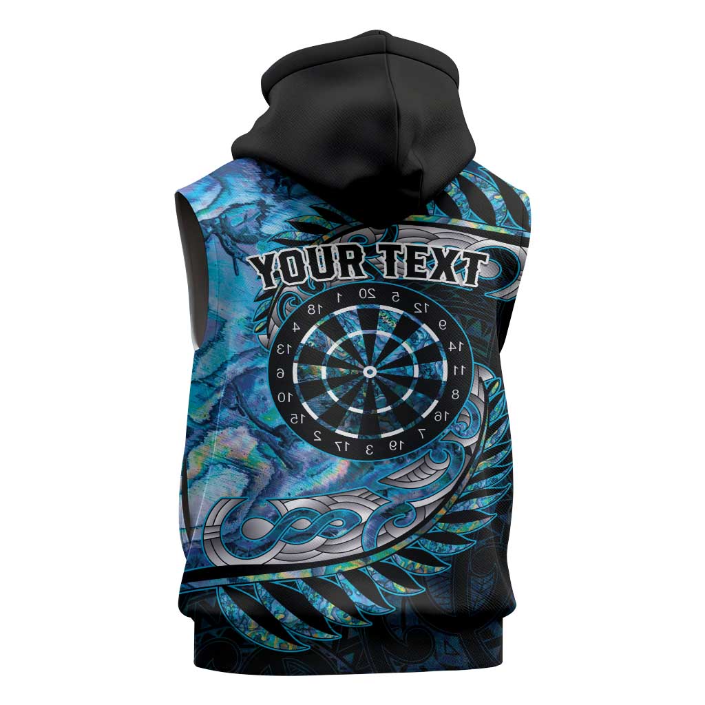New Zealand Darts Personalised Sleeveless Hoodie Aotearoa Silver Fern Blue Papua Shell Spirit - Polynesian Pride