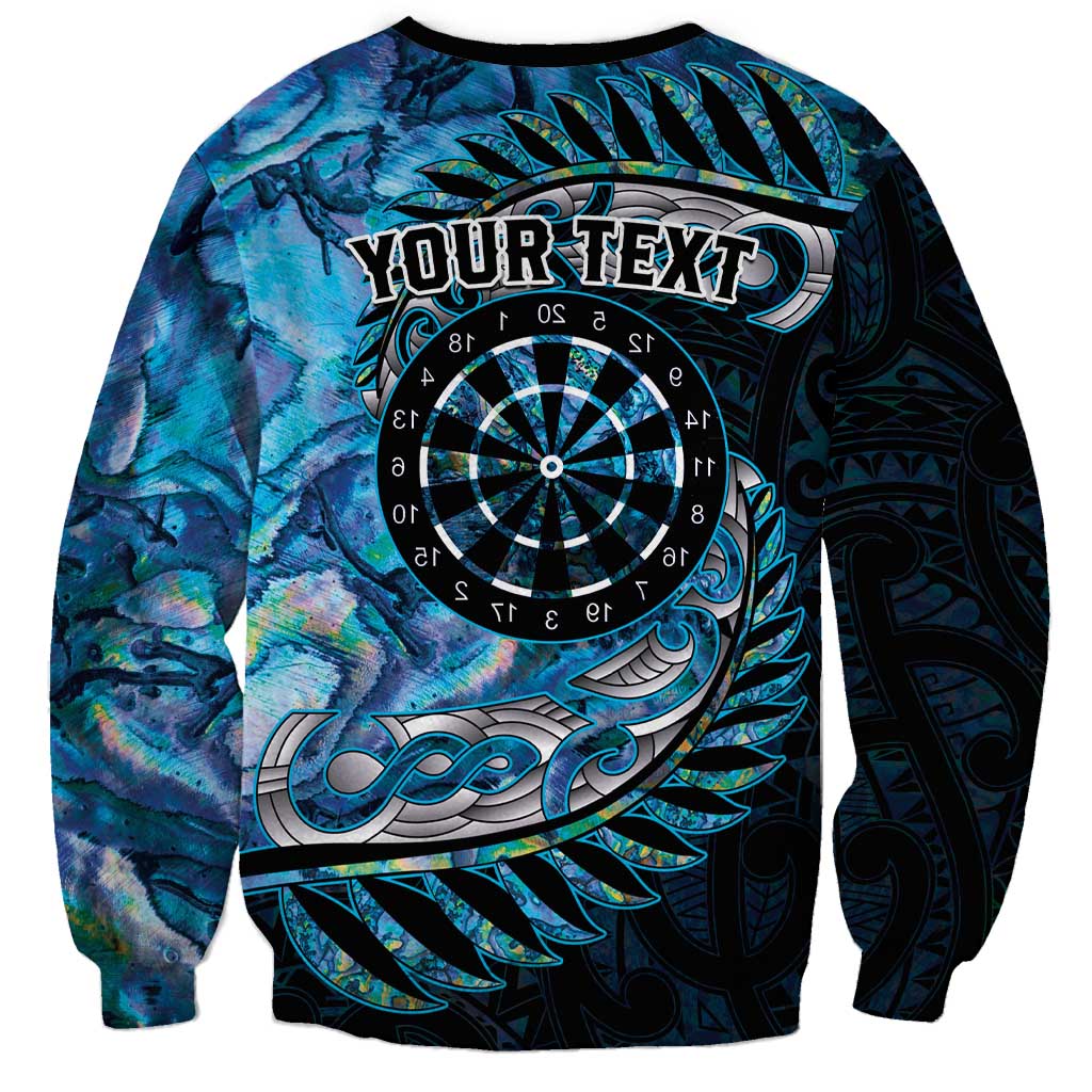 New Zealand Darts Personalised Sweatshirt Aotearoa Silver Fern Blue Papua Shell Spirit