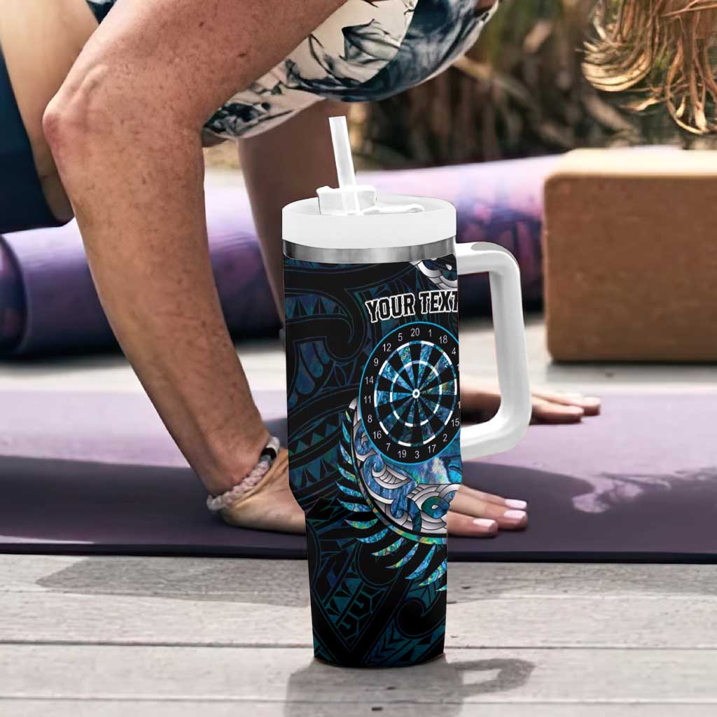 New Zealand Darts Personalised Tumbler With Handle Aotearoa Silver Fern Blue Papua Shell Spirit