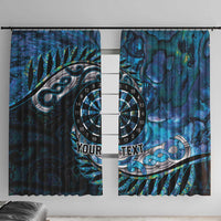 New Zealand Darts Personalised Window Curtain Aotearoa Silver Fern Blue Papua Shell Spirit