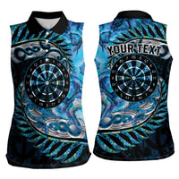 New Zealand Darts Personalised Women Sleeveless Polo Shirt Aotearoa Silver Fern Blue Papua Shell Spirit