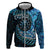 New Zealand Darts Personalised Zip Hoodie Aotearoa Silver Fern Blue Papua Shell Spirit